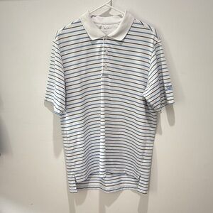 adidas White and Blue Striped Polo Shirt
